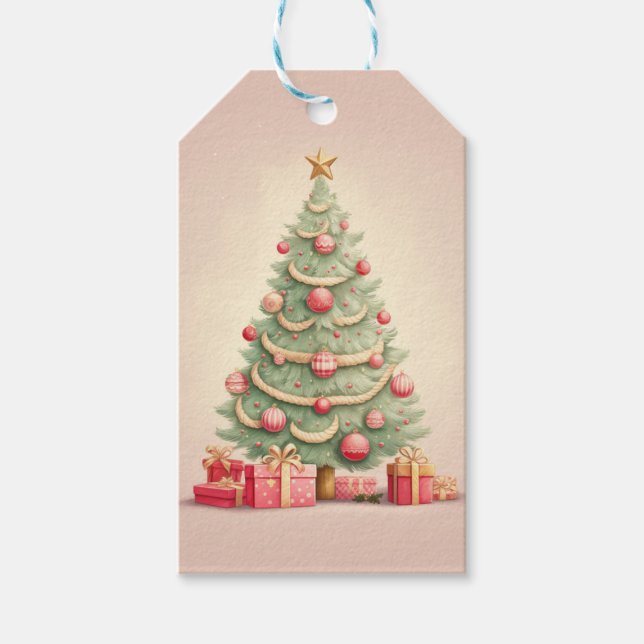 Étiquettes-cadeau Arbre de Noël rose personnalisable (Devant)
