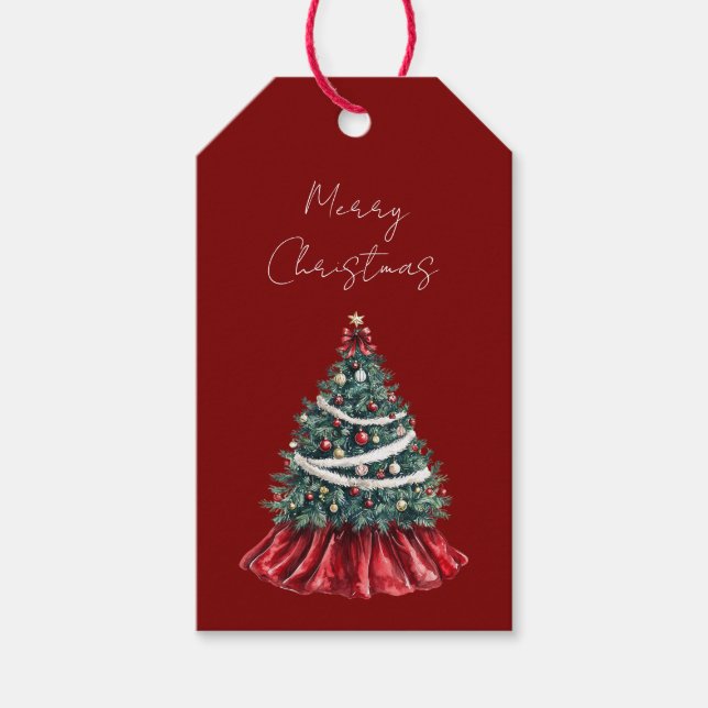 Étiquettes-cadeau Arbre de Noël rouge (Devant)
