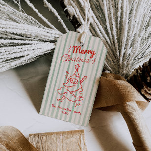 Étiquettes-cadeau Arbre de Noël Rouge Rouge Tirée Funny Vintage