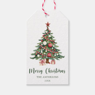 Étiquettes-cadeau Arbre de Noël Rouge Vert Chic Joyeux Noël