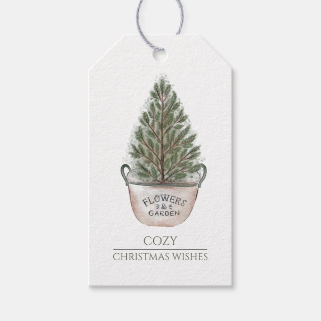 Étiquettes-cadeau Arbre de Noël rustique aquarelle (Devant)