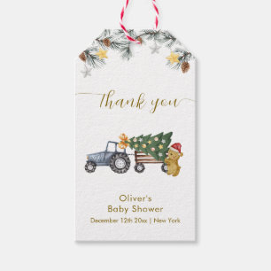 Étiquettes-cadeau Arbre de Noël rustique d'hiver Tracteur Ours Baby