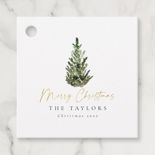 Étiquettes Cadeau Arbre de Noël simple et élégant (Devant)