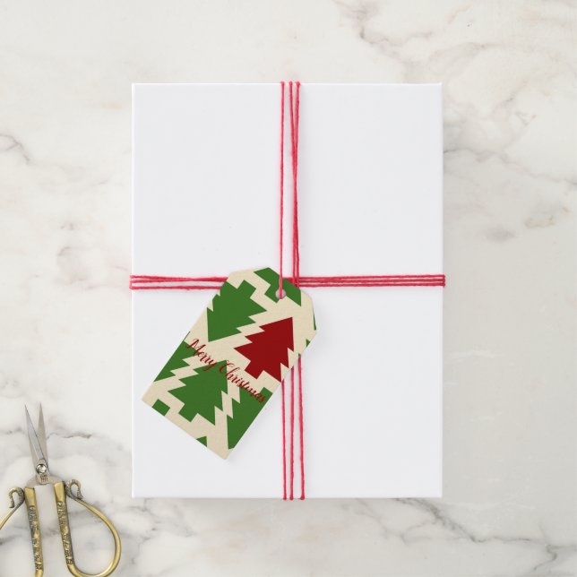 Étiquettes-cadeau Arbre de Noël vert et rouge (Avec de la ficelle)