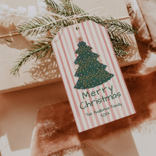 Étiquettes-cadeau Arbre de Noël vintage vert rose