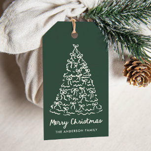 Étiquettes-cadeau Arbre de Noël Whimsical Vaches Pine Green Vacances