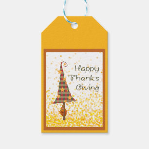 Étiquettes-cadeau Arbre de thanksgiving de plaid avec des étoiles