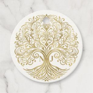 Étiquettes Cadeau Arbre de Vie Crème et Or Mariage Celtique