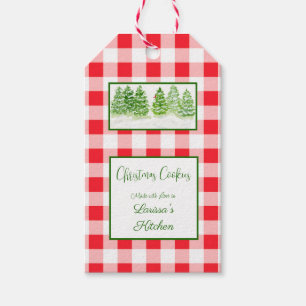 Étiquettes-cadeau Arbre d'hiver à l'aquarelle COOKIES à carreaux rou