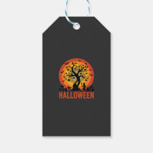 Étiquettes-cadeau Arbre ensorcelé Halloween Sorcière et chats noirs