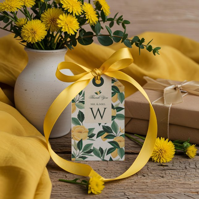Étiquettes-cadeau Arbre Fleurissant aux Fleurs de Citron Élégant Mar (Lemon Blossom Floral Tree Elegant Yellow Wedding Gift Tags)