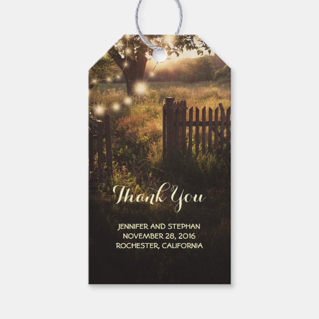 Étiquettes-cadeau Arbre rustique et lumières (Devant)