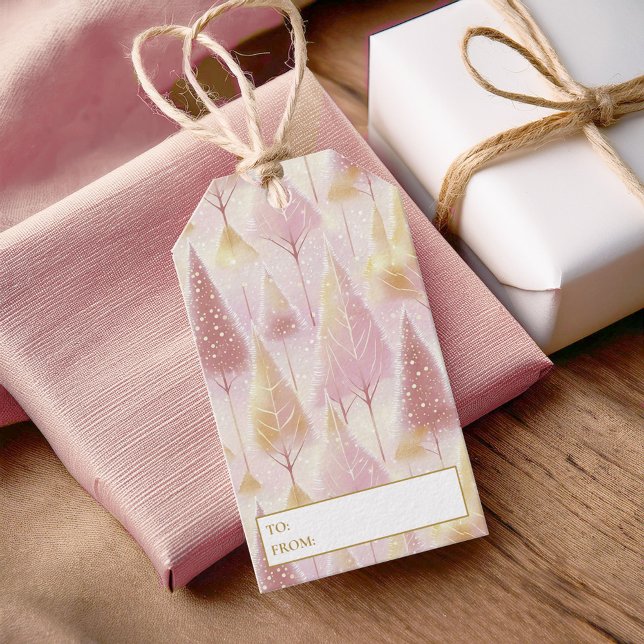 Étiquettes-cadeau Arbres de Noël en or rose Motif#13 ID1009 (Créateur téléchargé)
