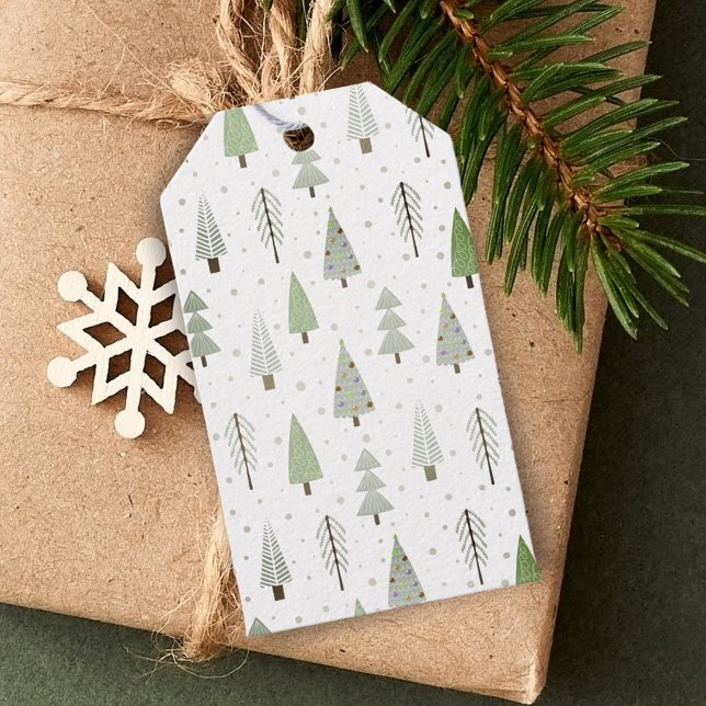 Étiquettes-cadeau Arbres de Noël modernes Motif Sage Green (Créateur téléchargé)