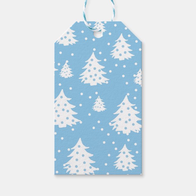 Étiquettes-cadeau Arbres de Noël Motif bleu blanc (Devant)