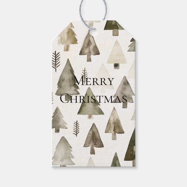 Étiquettes-cadeau Arbres de Noël vert olive (Devant)