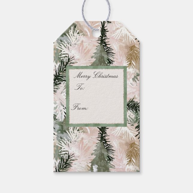 Étiquettes-cadeau Arbres de Noël Vert Rose Chic (Devant)