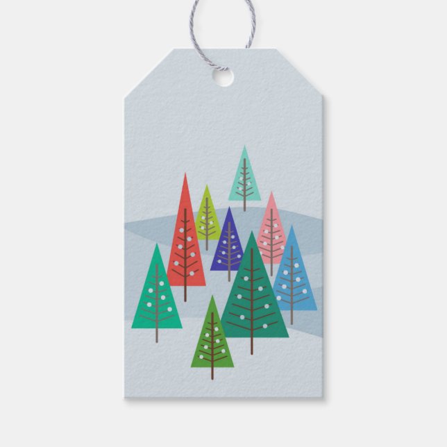 Étiquettes-cadeau Arbres Retro Inspiré hiver Noël (Devant)