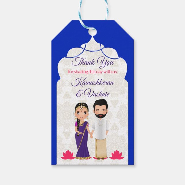 Étiquettes-cadeau Arc bleu arabe frontière tamoul Telugu mariage (Devant)