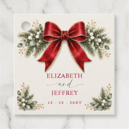 Étiquettes Cadeau Arc Botanique Floral Hiver Noël Mariage Rouge