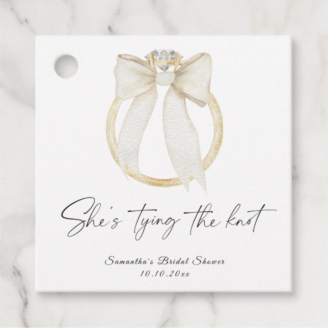 Étiquettes Cadeau Arc de cercle Elle noue le noeud Enterrement de vi (Devant)