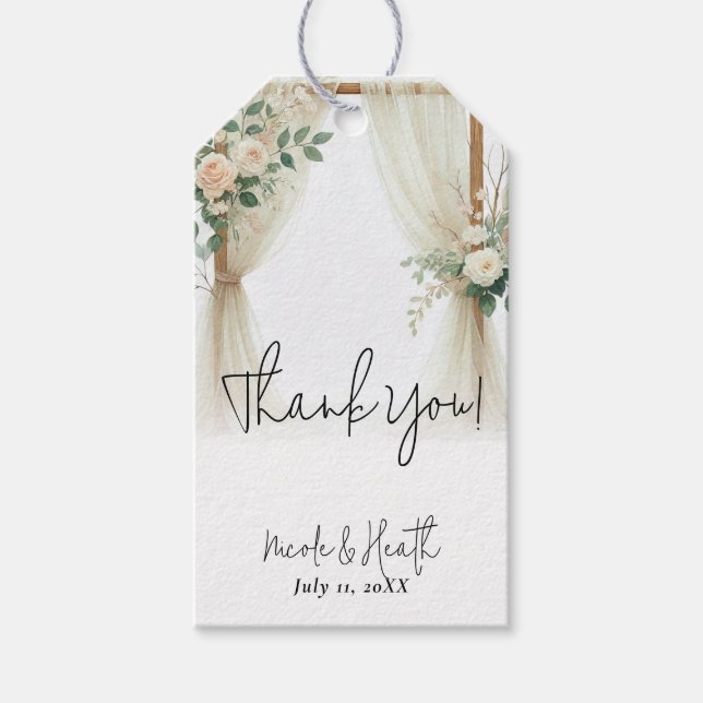 Étiquettes-cadeau Arc en bois floral verdure Rose Mariage rustique (Devant)