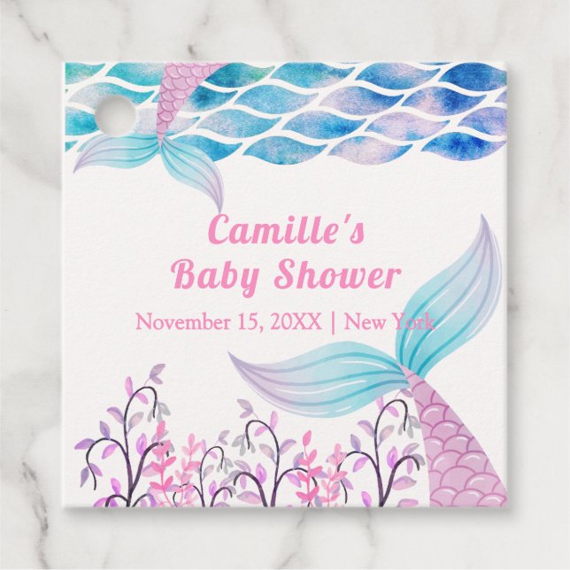 Étiquettes Cadeau Arc-en-ciel sous la mer Mermaid Tail Baby shower (Devant)