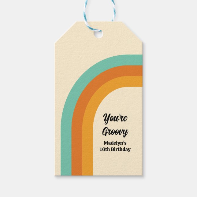 Étiquettes-cadeau Arc-en-ciel super des années 1970 Style Turquoise  (Devant)