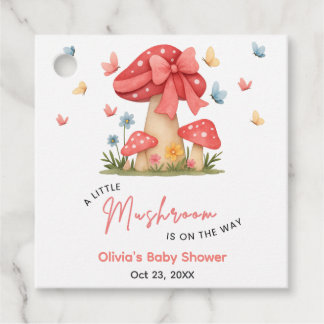 Étiquettes Cadeau Arc en rouge floral Un peu Champignon Baby Shower