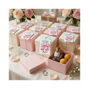 Étiquettes-cadeau arc en ruban rose bébé fille musulmane aqeeqah