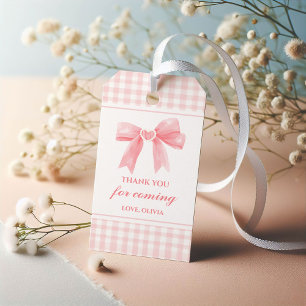 Étiquettes-cadeau Arc en ruban rose et gingham preppy Coquette anniv