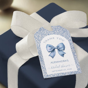 Étiquettes-cadeau Arc Floral Bleu Blanc Remerciement Baby Shower Mar