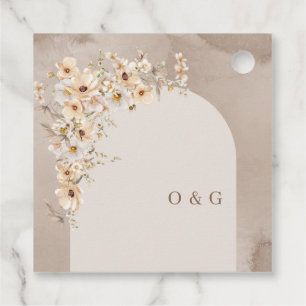 Étiquettes Cadeau Arc minimaliste boho neutre initiales fleurs sauva