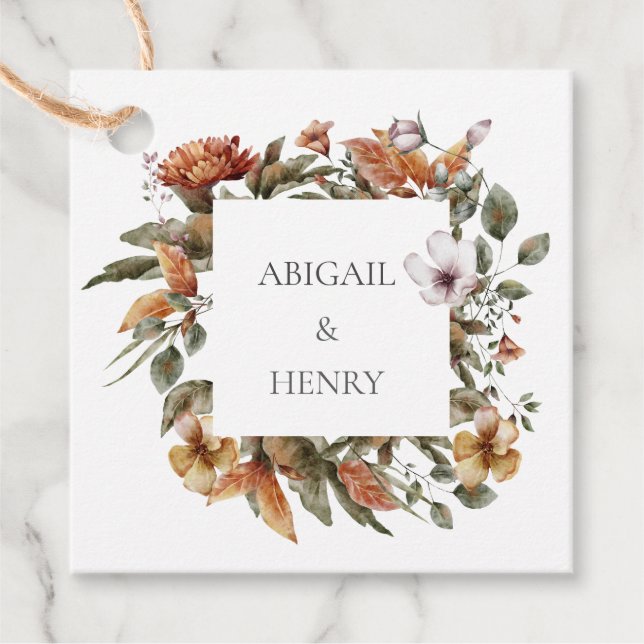 Étiquettes Cadeau Arc Romantique d'automne Mariage floral (Devant)