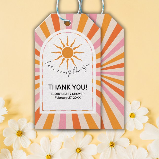 Étiquettes-cadeau Arch Retro Voici Le Baby shower Fils (Créateur téléchargé)