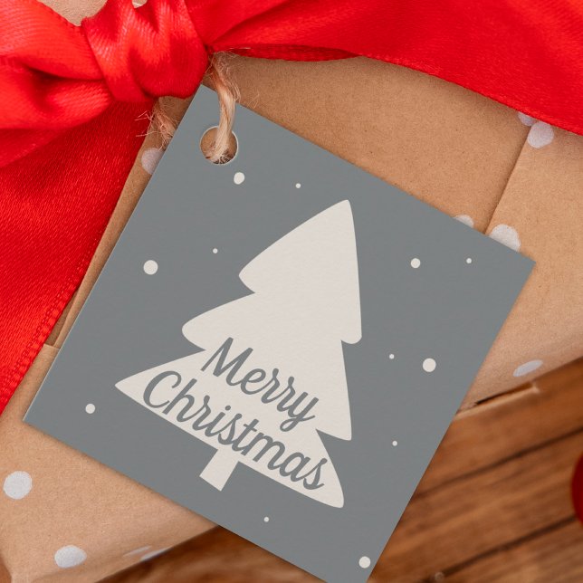 Étiquettes Cadeau Argent avec pin blanc et flocon de neige arbre de  (Créateur téléchargé)