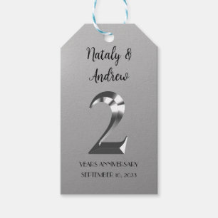 Étiquettes-cadeau Argent métallique 2e anniversaire Mariage
