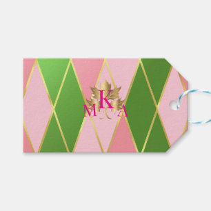 Étiquettes-cadeau Argyle Rose et Vert Personnalisable