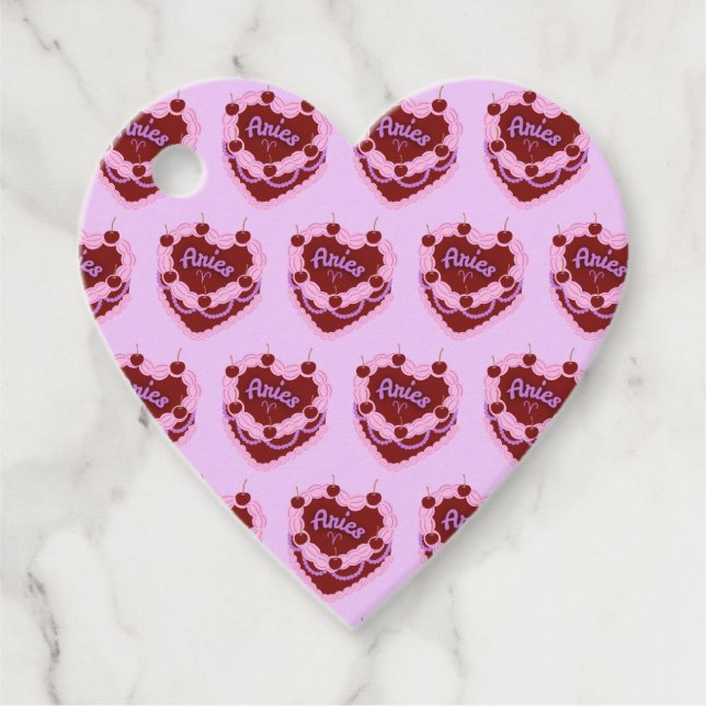 Étiquettes Cadeau Aries Zodiac Coquette Coeur Anniversaire Gâteau (Devant)