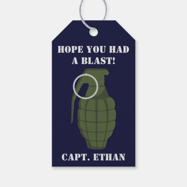 Étiquettes-cadeau Armée Militaire Anniversaire Grenade (Devant)