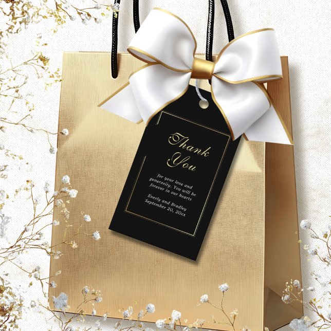 Étiquettes-cadeau Arrière - plan noir blanc élégant Merci de script (Créateur téléchargé)