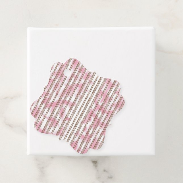 Étiquettes Cadeau arrière - plan rayé rose et blanc (En situation)