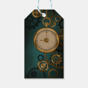 Étiquettes-cadeau Arrière - plan turquoise à vapeur avec engrenages