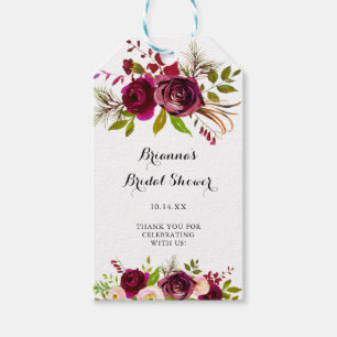 Étiquettes-cadeau Arrosage de mariage floral bordeaux blush rustique
