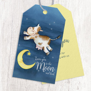 Étiquettes-cadeau Art à l'aquarelle fantaisiste vache sautant par-de