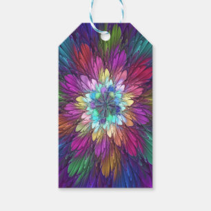 Étiquettes-cadeau Art abstrait fractal de fleurs psychédéliques colo