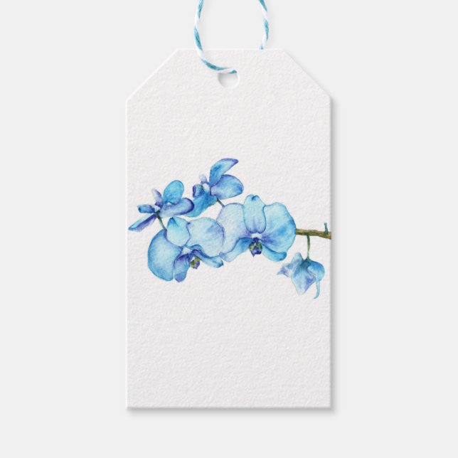 Étiquettes-cadeau Art botanique de l'orchidée bleue (Devant)
