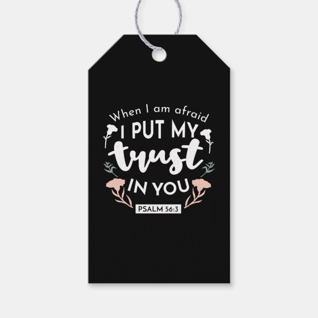 Étiquettes-cadeau Art chrétien floral foncé - Psaume 56:3 (Devant)