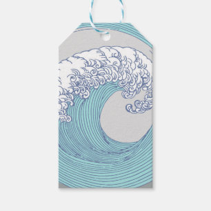 Étiquettes-cadeau Art de vague de surf Ukiyo-e japonais vintage de l