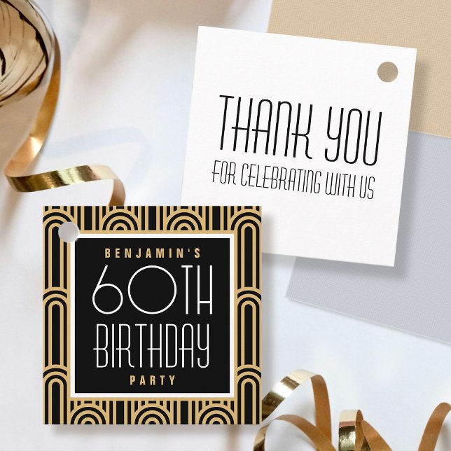 Étiquettes Cadeau Art Deco Any Age Birthday Party Thank You Black (Créateur téléchargé)